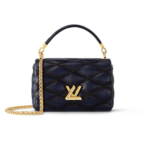 LV/Louis Vuitton/路易威登 23新款 女士中号海军蓝色菱形绗缝羊皮革扭锁翻盖单肩包 M23682