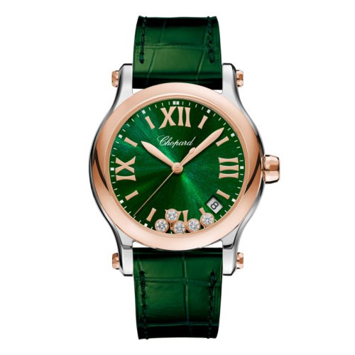 预订1-2周 Chopard/萧邦 Happy Sport系列 石英表镶钻绿盘精钢玫瑰金表壳绿鳄鱼皮表带女表36毫米278582-6005（新品手表）