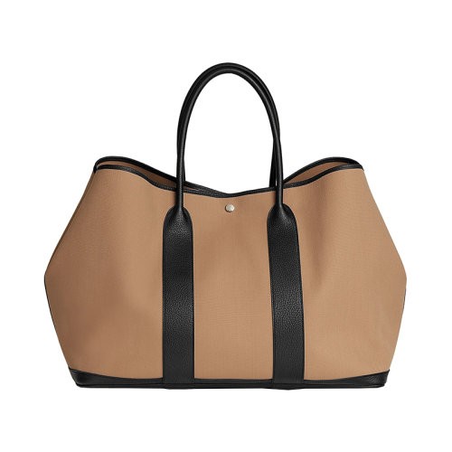 【新品包包】HERMES/爱马仕24新款 男士棕黑混色帆布配牛皮按扣手提包H082624CKAF