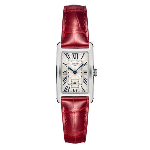 】预订款1个月 LONGINES/浪琴 黛绰维纳系列 长方形石英表精钢表壳红色鳄鱼皮表带男女同款表23.3 x 37 毫米L5.512.4.71.5（新品手表）