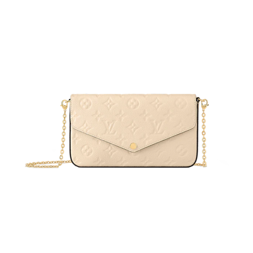 【包税】Louis Vuitton/路易威登 23新款 Félicie女士米色压花粒面牛皮链条单肩包/手拿包 M82363